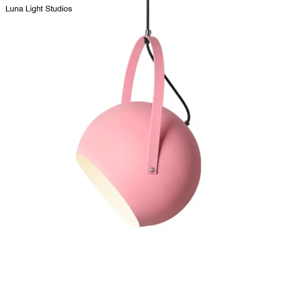 Dome Pendant Spotlight Restaurant Hanging Light Fixture - Macaron Metal With Arched Handle Pink