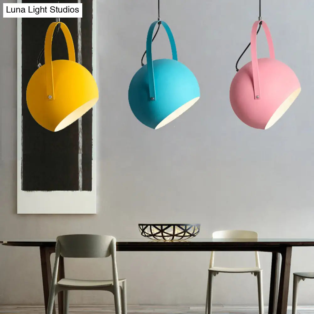 Dome Pendant Spotlight Restaurant Hanging Light Fixture - Macaron Metal With Arched Handle