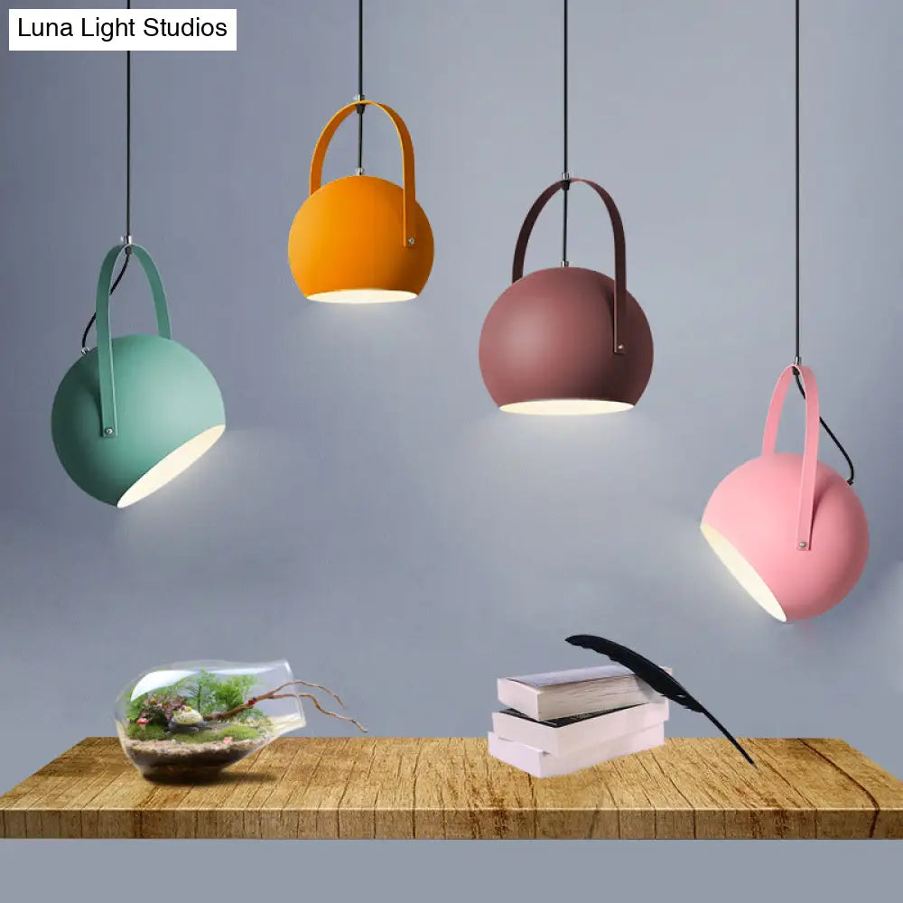 Dome Pendant Spotlight Restaurant Hanging Light Fixture - Macaron Metal With Arched Handle