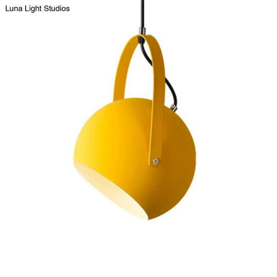 Dome Pendant Spotlight Restaurant Hanging Light Fixture - Macaron Metal With Arched Handle Yellow