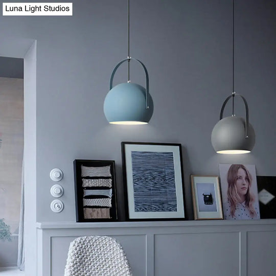 Dome Pendant Spotlight Restaurant Hanging Light Fixture - Macaron Metal With Arched Handle