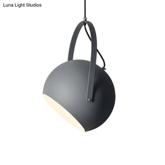 Dome Pendant Spotlight Restaurant Hanging Light Fixture - Macaron Metal With Arched Handle Grey