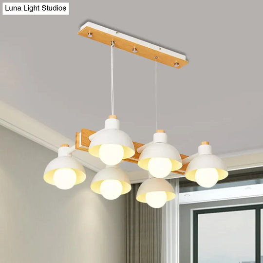Dome Shade Linear Chandelier - Nordic Metal Island Lighting (4/6 Lights) White