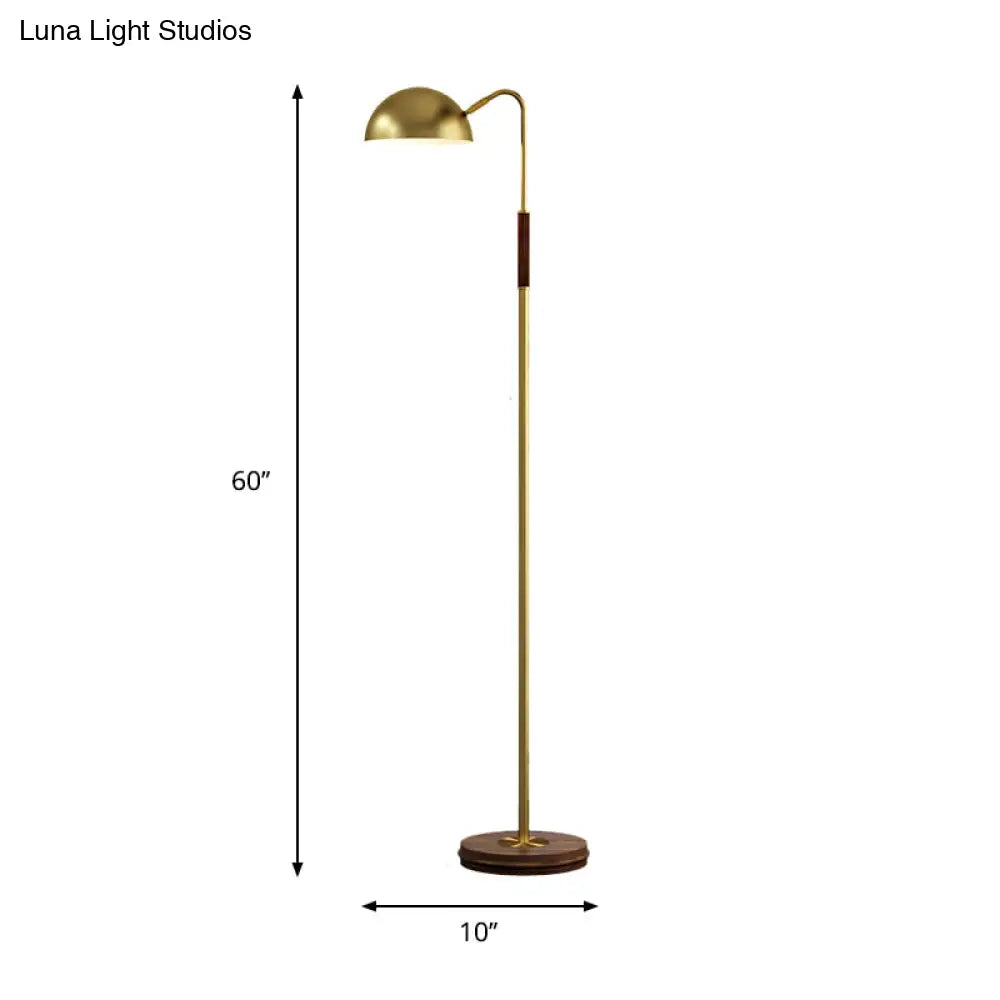 Brass Metal Floor Stand Lamp With Dome Shade - Single Light Postmodern Living Room Lighting