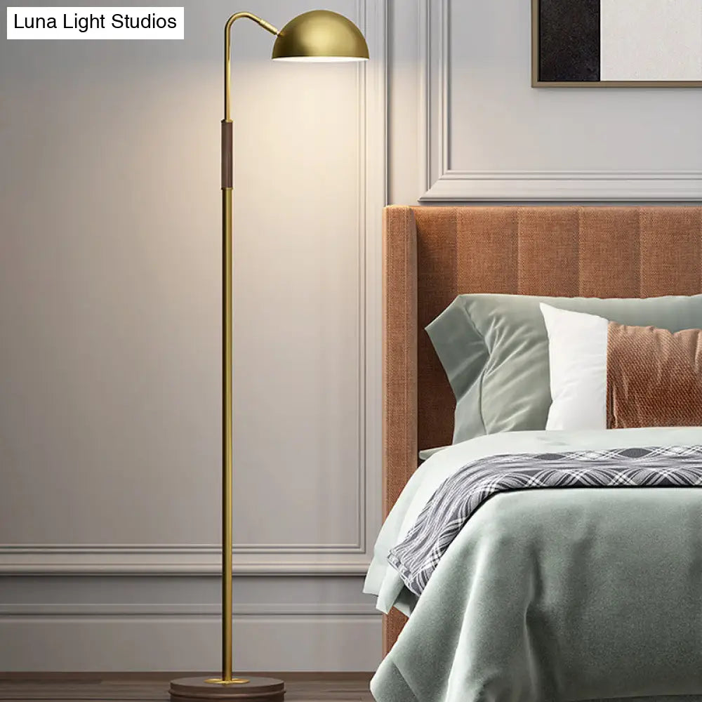 Brass Metal Floor Stand Lamp With Dome Shade - Single Light Postmodern Living Room Lighting