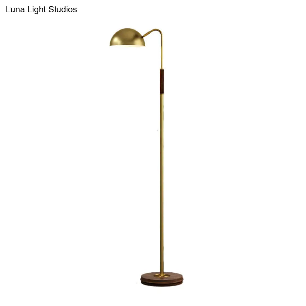 Brass Metal Floor Stand Lamp With Dome Shade - Single Light Postmodern Living Room Lighting