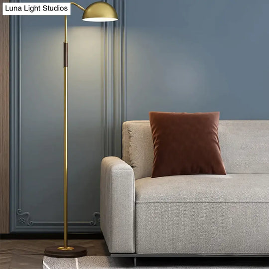 Brass Metal Floor Stand Lamp With Dome Shade - Single Light Postmodern Living Room Lighting