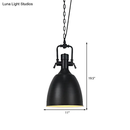 Industrial Domed Metallic Ceiling Pendant Light For Coffee Shops - 1 Head 11/14.5 Width In Black