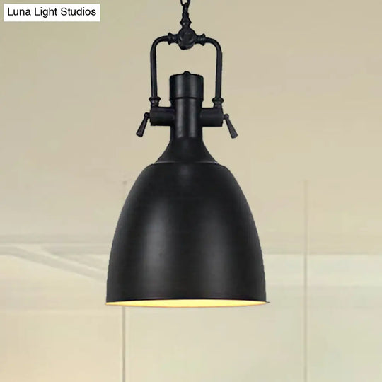 Industrial Domed Metallic Ceiling Pendant Light For Coffee Shops - 1 Head 11/14.5 Width In Black