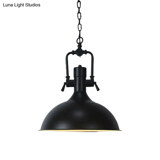 Industrial Domed Metallic Ceiling Pendant Light For Coffee Shops - 1 Head 11/14.5 Width In Black