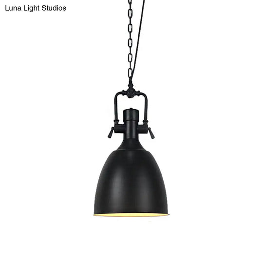Industrial Domed Metallic Ceiling Pendant Light For Coffee Shops - 1 Head 11/14.5 Width In Black