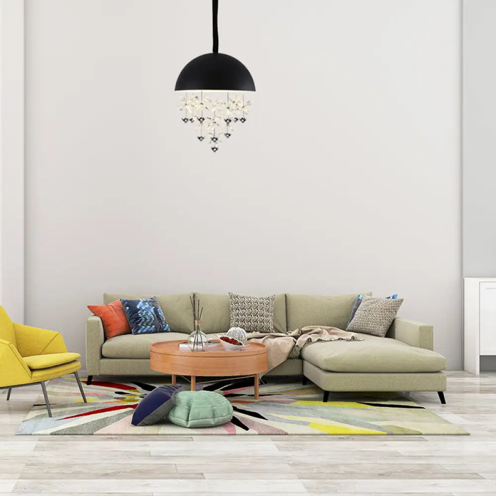 Domed Pendant Light With Crystal Flower Deco - Modern Metal Hanging Ceiling (6/10 Lights) In