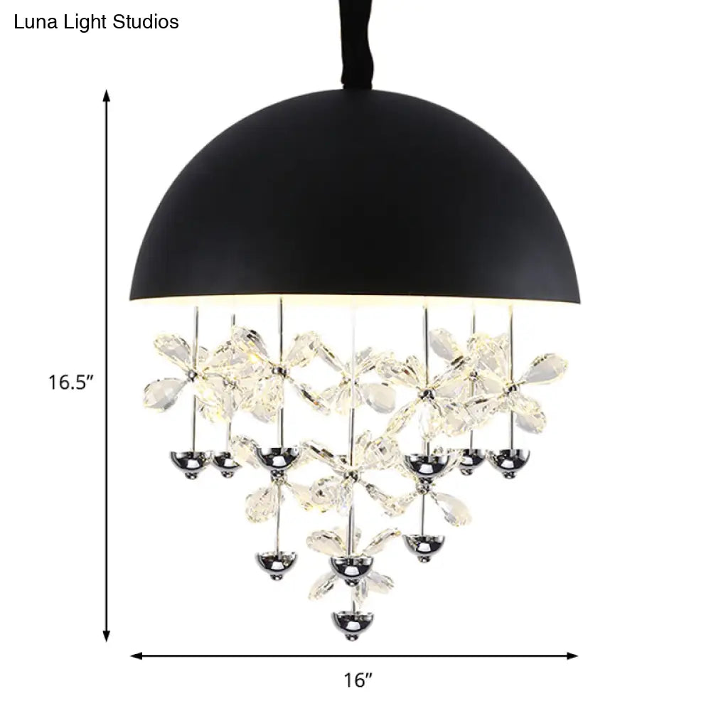 Domed Pendant Light With Crystal Flower Deco - Modern Metal Hanging Ceiling (6/10 Lights) In