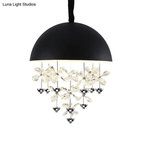 Domed Pendant Light With Crystal Flower Deco - Modern Metal Hanging Ceiling (6/10 Lights) In