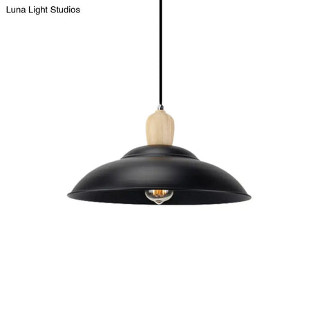 Double Bubble Black Bedroom Pendant Lamp - Loft Style Metal & Wood 1 Light Hanging