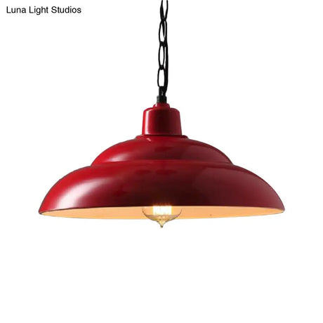 Double Bubble Hanging Lamp - Vintage Style Metallic Suspension Light In Red/White For Coffee Shop