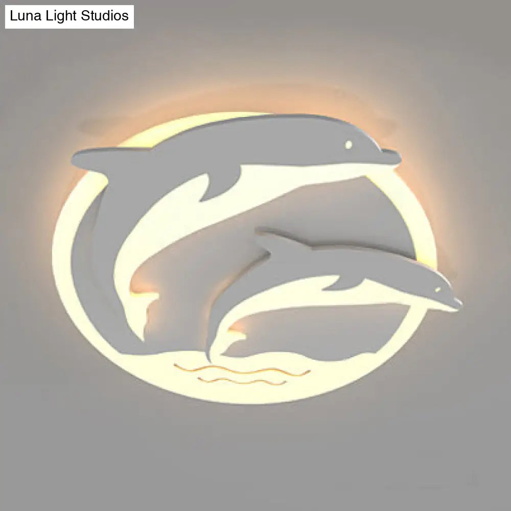 Double Dolphin Ceiling Light: White Animal Acrylic Led Fixture For Child Bedroom
