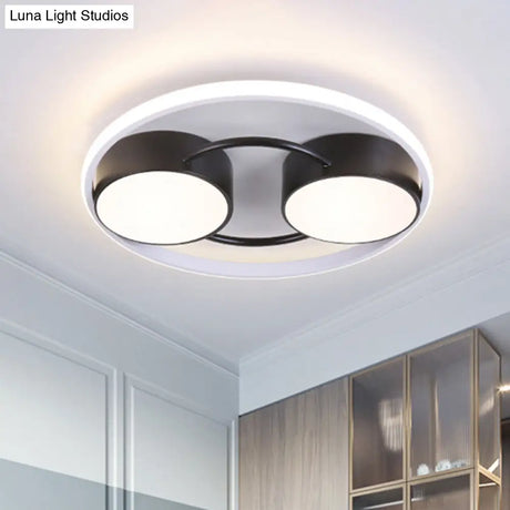 Double Drum Led Flush Ceiling Lamp: Modern Metal 18’/21.5’ Fixture For Bedroom In Black With