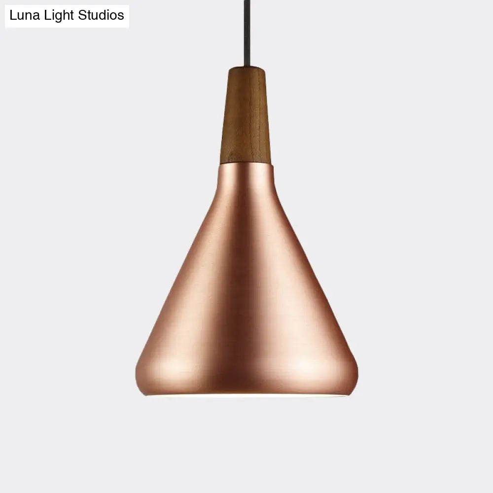 Flared Aluminum Pendant Light - Industrial Style Rose Gold Finish 1 Head 7 10.5 16 Width Ideal For