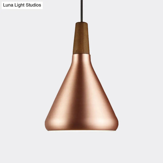 Flared Aluminum Pendant Light - Industrial Style Rose Gold Finish 1 Head 7 10.5 16 Width Ideal For