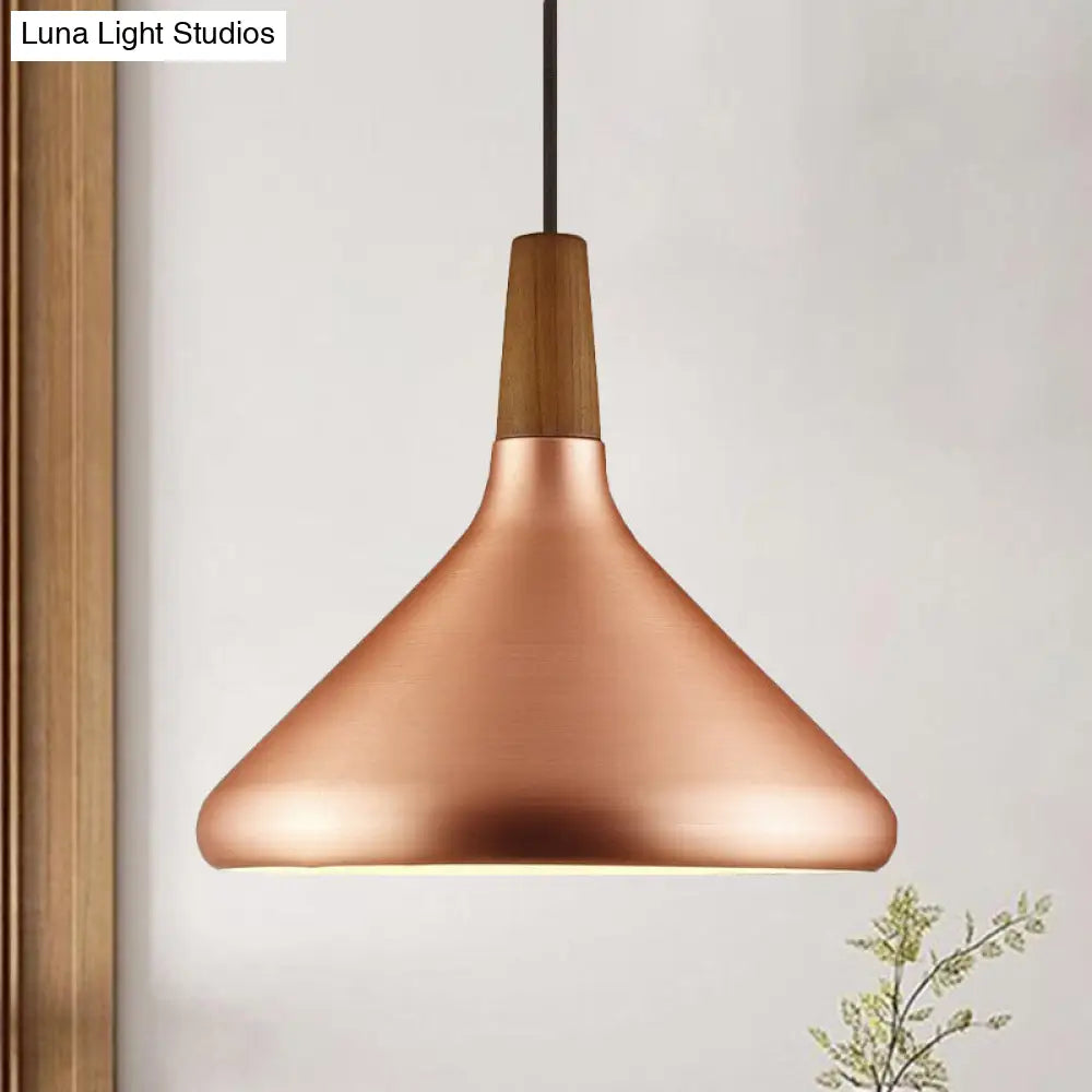 Flared Aluminum Pendant Light - Industrial Style Rose Gold Finish 1 Head 7 10.5 16 Width Ideal For