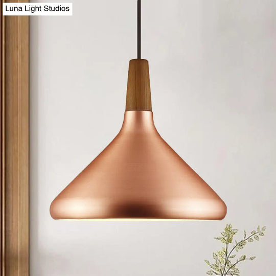 Flared Aluminum Pendant Light - Industrial Style Rose Gold Finish 1 Head 7 10.5 16 Width Ideal For