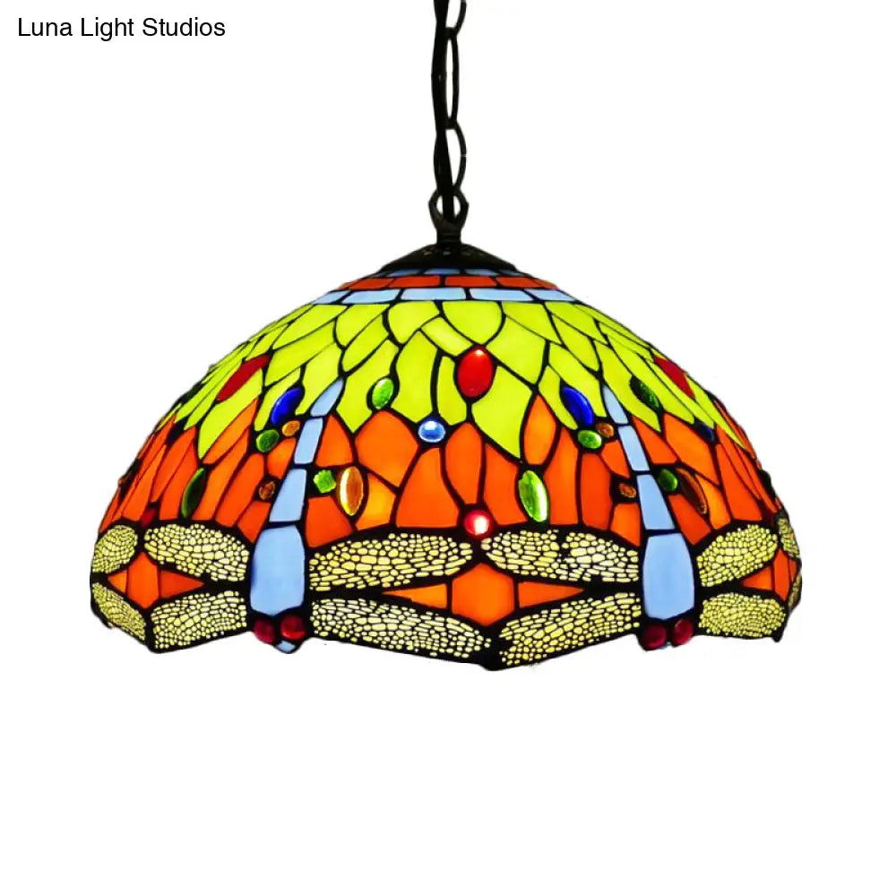 Dragonfly Chandelier Pendant - Mediterranean Blue/Green Stained Glass Kitchen Lighting 1/2 Lights 1
