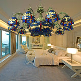 Dragonfly Chandelier With 11 Lights And Stained Glass Shade - Perfect For Living Room Blue