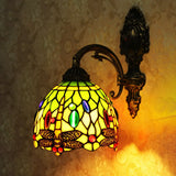 Dragonfly Pattern Stained Art Glass Bronze Sconce - Tiffany Style Wall Mount Light
