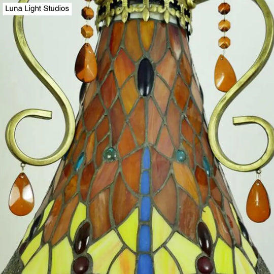 Dragonfly Stained Glass Chandelier 6/8 Lights Antique Brass Finish