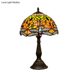 Dragonfly Stained Glass Tiffany Night Lamp - Elegant 1-Head Table Light In White/Yellow/Orange For