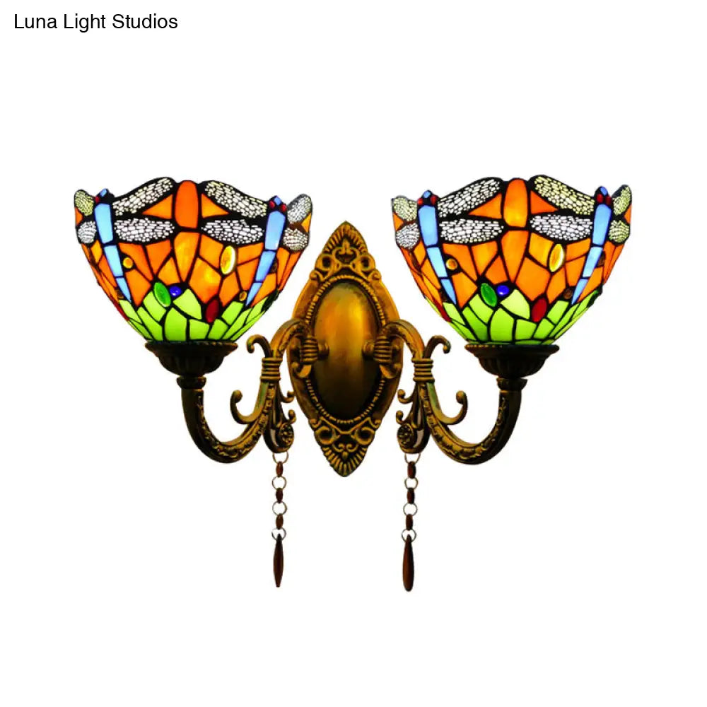 Dragonfly Stained Glass Wall Light With 2 Heads For Stylish Living Room Lighting