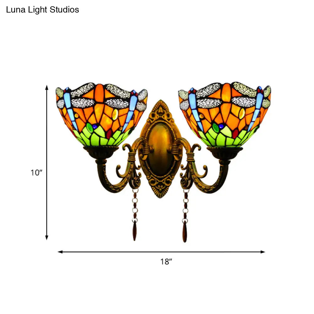 Dragonfly Stained Glass Wall Light With 2 Heads For Stylish Living Room Lighting