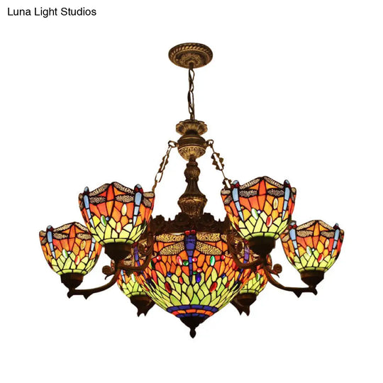 Dragonfly Hanging Pendant Chandeliers With Stained Glass Shade - Tiffany Style Living Room Decor