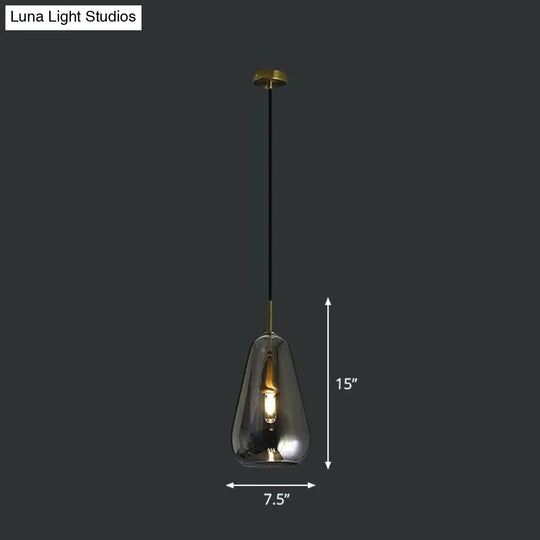 Droplet Pendant Light - Open-Kitchen Glass Simplicity Design In Brass Smoke Gray