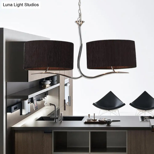 Drum Pendant Light - 4 Black/White Fabric Lights For Dining Room Island