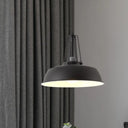 Drum Pendant Light Kit - Minimalist Metal 1 Light - Available in 14’’/18’’ Diameter - Black/White/Grey Hanging Lamp