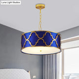 Drum Shade Chandelier Light - Nordic Style Ceiling Lamp For Dining Room 3 Lights Black/White/Blue