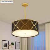 Drum Shade Chandelier Light - Nordic Style Ceiling Lamp For Dining Room 3 Lights Black/White/Blue