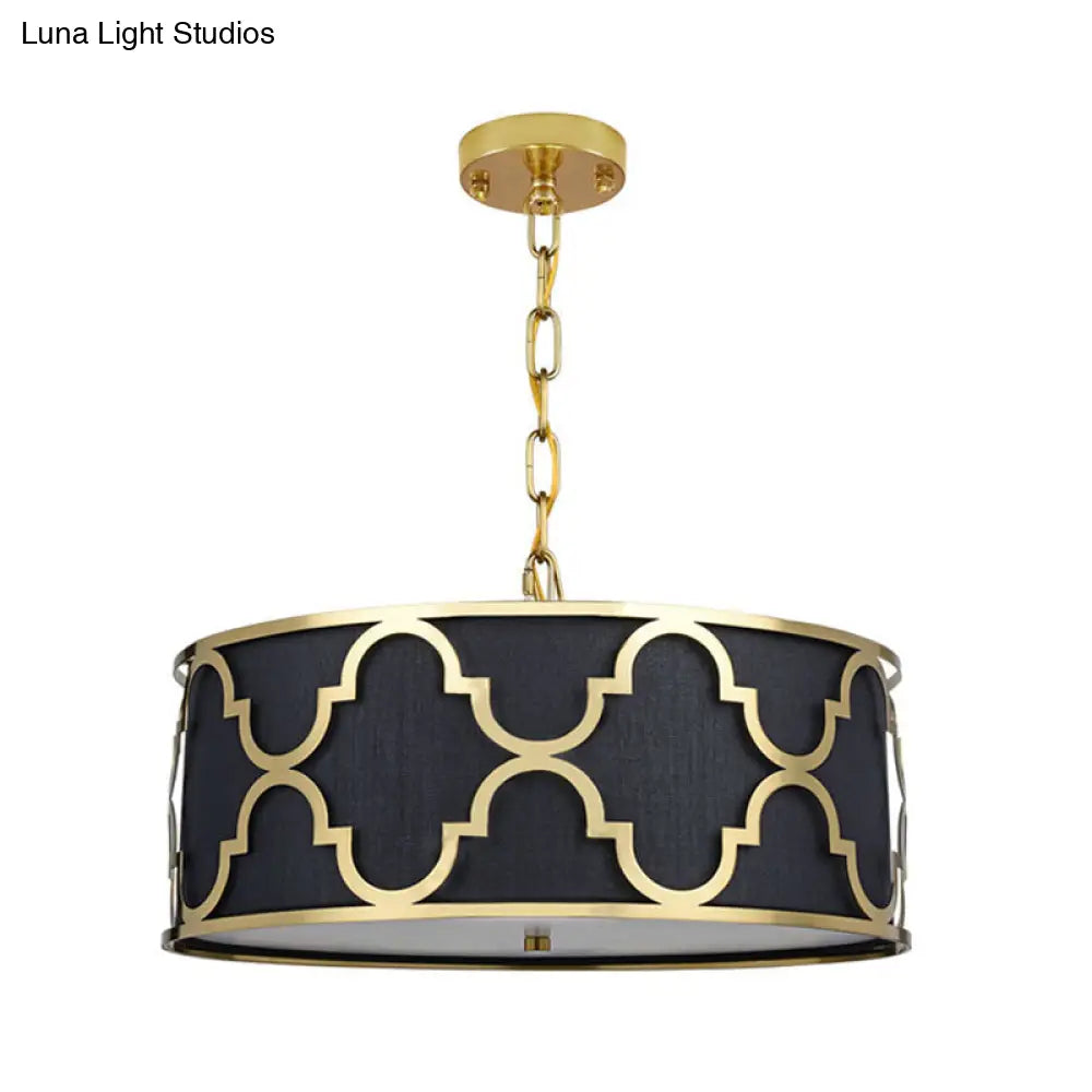 Drum Shade Chandelier Light - Nordic Style Ceiling Lamp For Dining Room 3 Lights Black/White/Blue