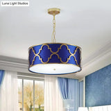 Drum Shade Chandelier Light - Nordic Style Ceiling Lamp For Dining Room 3 Lights Black/White/Blue