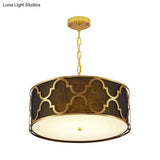 Drum Shade Chandelier Light - Nordic Style Ceiling Lamp For Dining Room 3 Lights Black/White/Blue