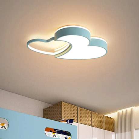 Dual-Heart Kids Flush Light: Acrylic Macaron Led Ceiling Lamp In Pink/Blue/Gold 21.5/25.5 Wide