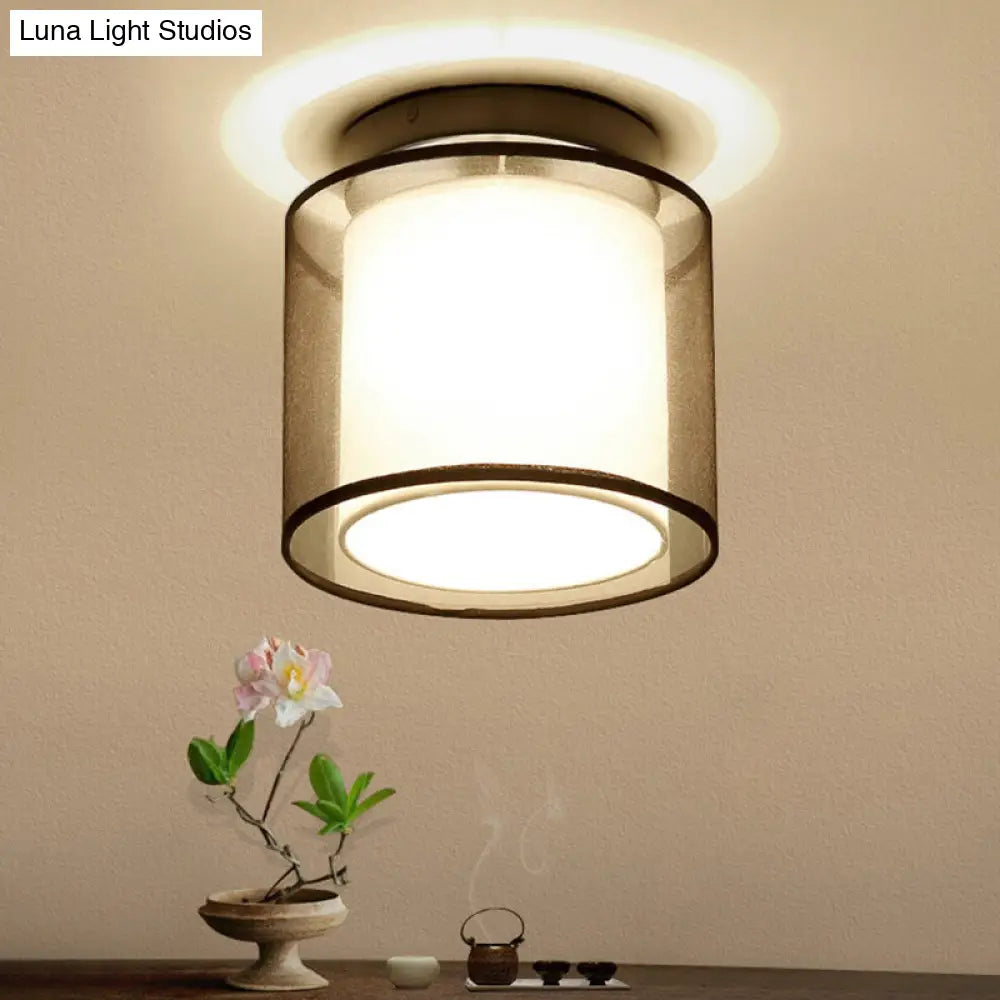 Dual-Shaded Corridor Ceiling Light - Modern Semi Flush Mount Fabric Lighting