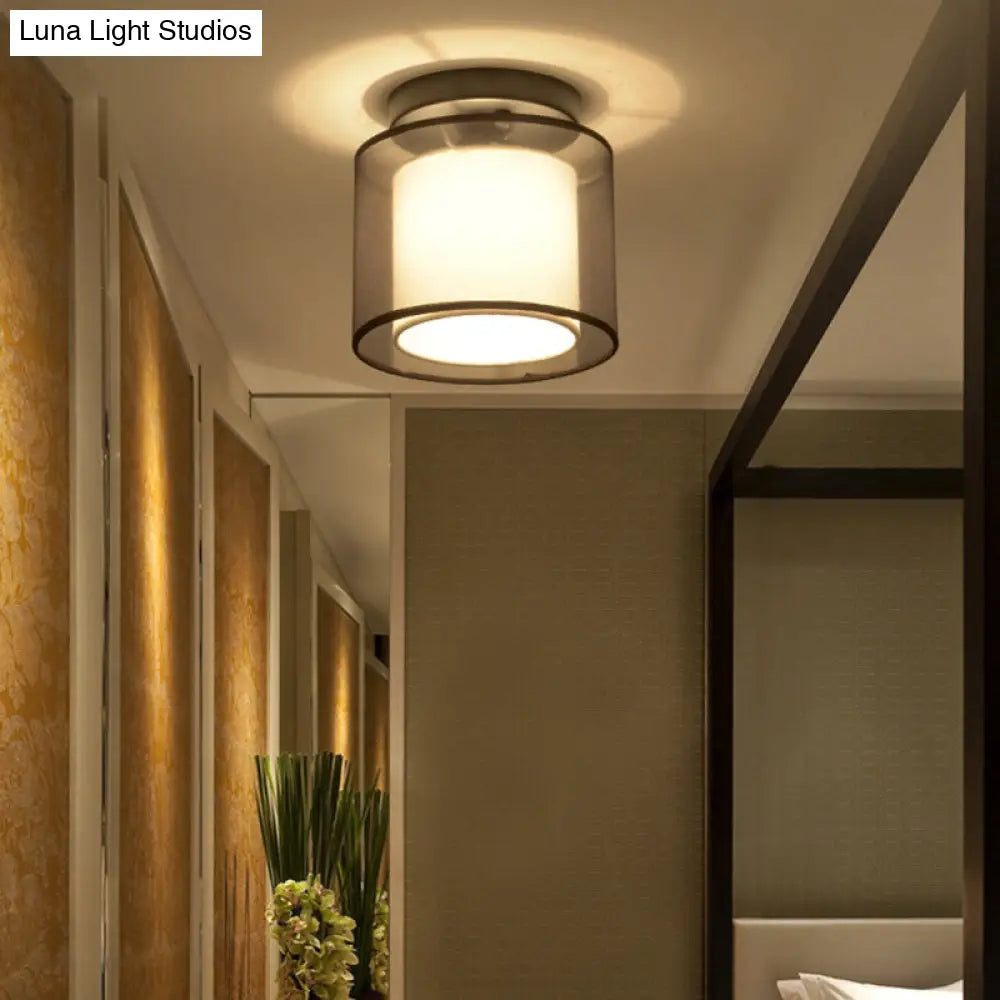 Dual-Shaded Corridor Ceiling Light - Modern Semi Flush Mount Fabric Lighting