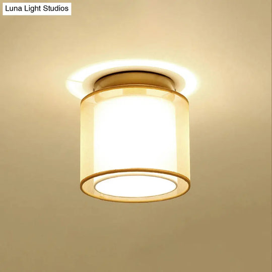 Dual - Shaded Corridor Ceiling Light - Modern Semi Flush Mount Fabric Lighting Bronze / Round