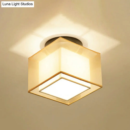 Dual - Shaded Corridor Ceiling Light - Modern Semi Flush Mount Fabric Lighting Bronze / Square Plate