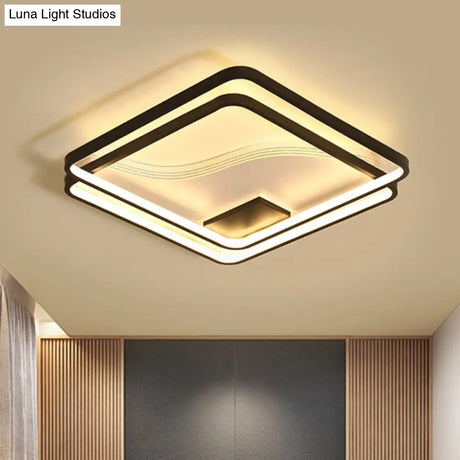 Dual Square Flush Led Black Ceiling Lamp - Minimalist Iron 18’/21.5’ Width Warm/White Light