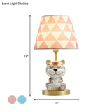 Edasich - Kids’ Conical Triangle-Print Fabric Table Light Kids Single Bulb Pink/Blue Night Stand