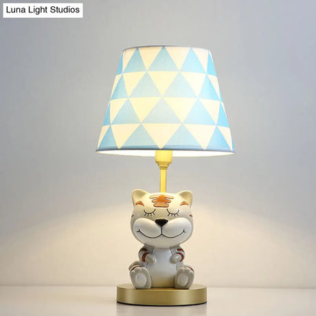 Edasich - Kids’ Conical Triangle-Print Fabric Table Light Kids Single Bulb Pink/Blue Night Stand